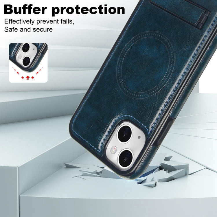 For iPhone 13 mini Retro Leather Invisible Stand MagSafe Phone Case(Blue) by buy2fix