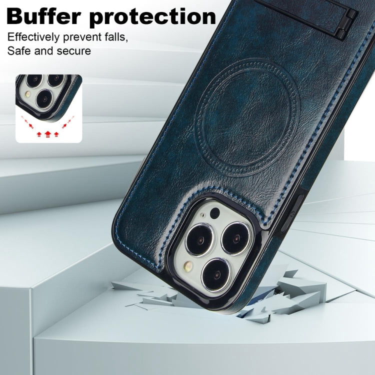 For iPhone 12 Pro Max Retro Leather Invisible Stand MagSafe Phone Case(Blue) by buy2fix