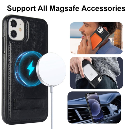 For iPhone 12 / 12 Pro Retro Leather Invisible Stand MagSafe Phone Case(Black) by buy2fix