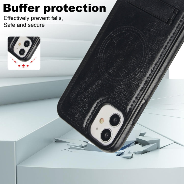 For iPhone 12 / 12 Pro Retro Leather Invisible Stand MagSafe Phone Case(Black) by buy2fix