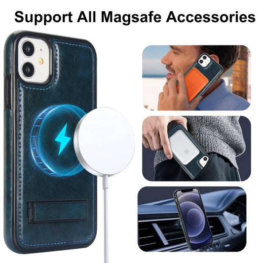 For iPhone 12 mini Retro Leather Invisible Stand MagSafe Phone Case(Blue) by buy2fix