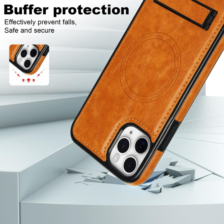 For iPhone 11 Pro Retro Leather Invisible Stand MagSafe Phone Case(Yellow) by buy2fix
