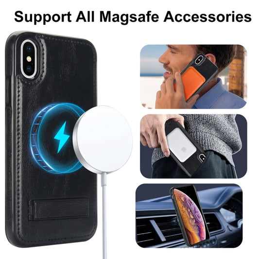 For iPhone XS Max Retro Leather Invisible Stand MagSafe Phone Case(Black) by buy2fix
