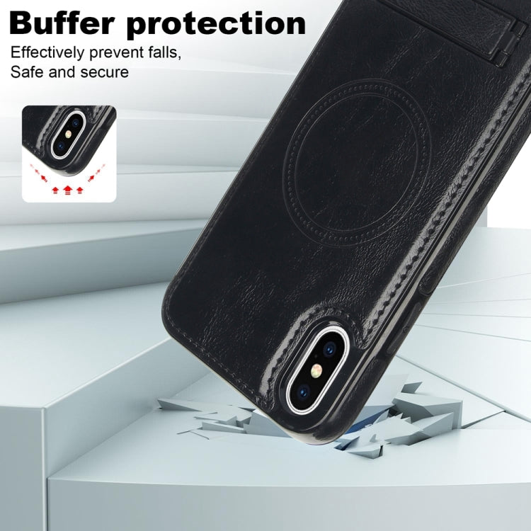 For iPhone XS Max Retro Leather Invisible Stand MagSafe Phone Case(Black) by buy2fix
