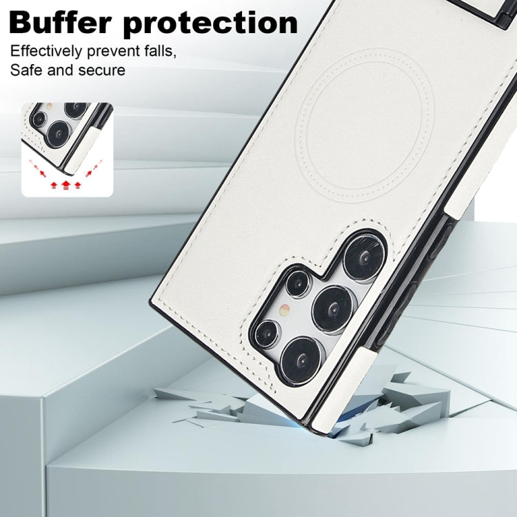 For Samsung Galaxy S24 Ultra 5G Retro Leather Invisible Stand MagSafe Phone Case(White) by buy2fix