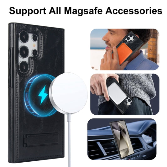 For Samsung Galaxy S24 Ultra 5G Retro Leather Invisible Stand MagSafe Phone Case(Black) by buy2fix