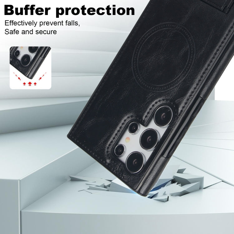 For Samsung Galaxy S24 Ultra 5G Retro Leather Invisible Stand MagSafe Phone Case(Black) by buy2fix