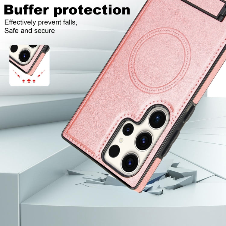 For Samsung Galaxy S23 Ultra 5G Retro Leather Invisible Stand MagSafe Phone Case(Rose Gold) by buy2fix