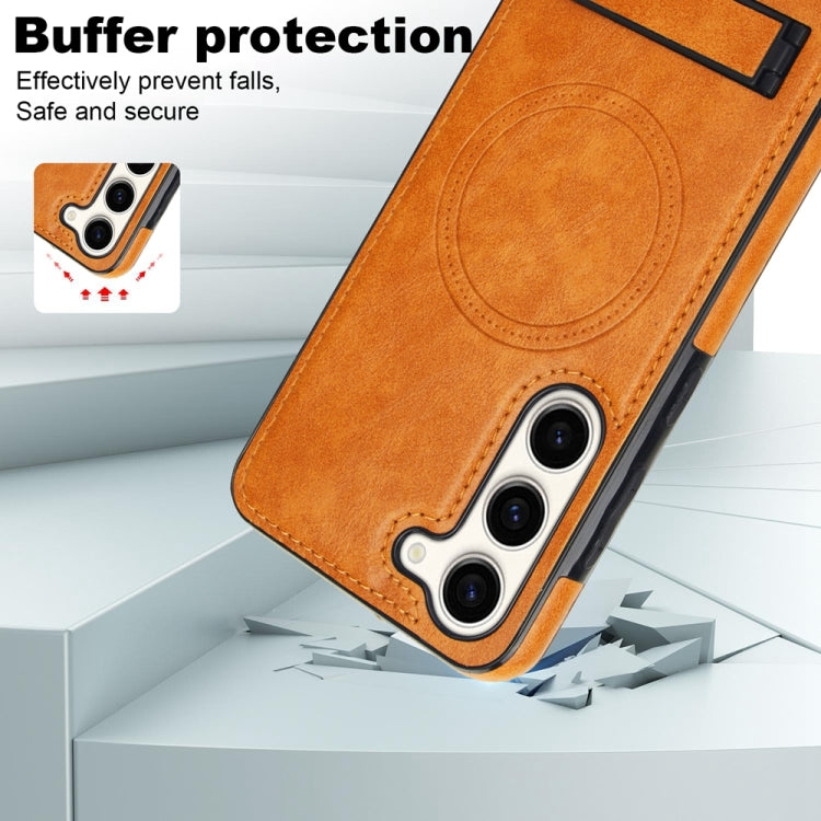 For Samsung Galaxy S23+ 5G Retro Leather Invisible Stand MagSafe Phone Case(Yellow) by buy2fix