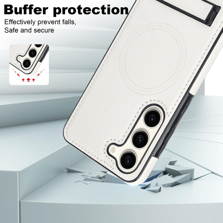 For Samsung Galaxy S23 5G Retro Leather Invisible Stand MagSafe Phone Case(White) by buy2fix