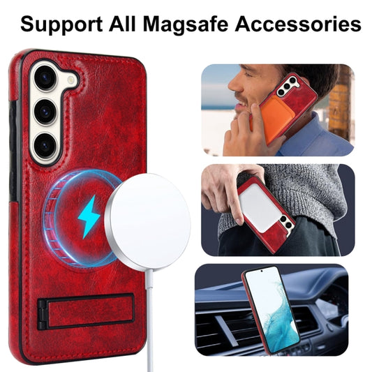 For Samsung Galaxy S23 5G Retro Leather Invisible Stand MagSafe Phone Case(Red) by buy2fix