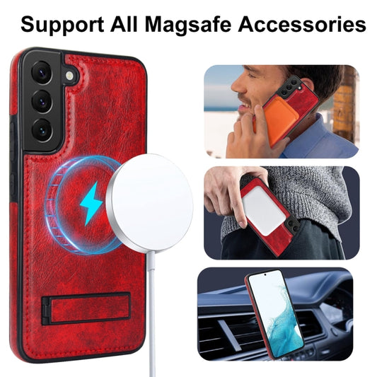 For Samsung Galaxy S22 5G Retro Leather Invisible Stand MagSafe Phone Case(Red) by buy2fix