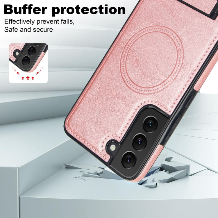 For Samsung Galaxy S22 5G Retro Leather Invisible Stand MagSafe Phone Case(Rose Gold) by buy2fix