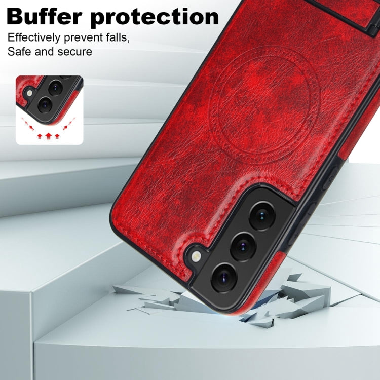 For Samsung Galaxy S22+ 5G Retro Leather Invisible Stand MagSafe Phone Case(Red) by buy2fix