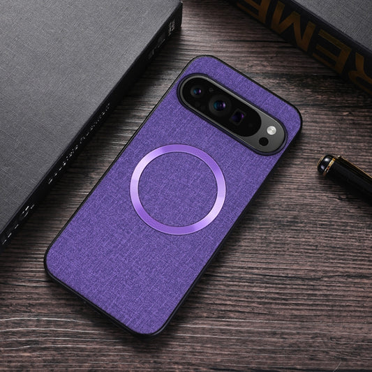 For Google Pixel 9 Pro CD Magnetic Ring Cloth Texture PU Phone Case(Purple) by buy2fix