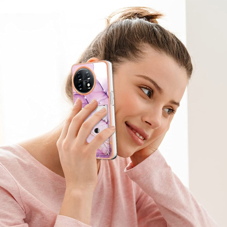 For OnePlus 11 Marble Pattern IMD Card Slot Phone Case(Pink Purple Gold) by buy2fix