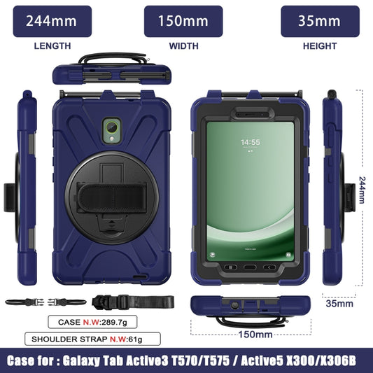 For Samsung Galaxy Tab Active5 X300 Rotary Grip Silicone Hybrid PC Tablet Case with Shoulder Strap(Navy Blue) by buy2fix