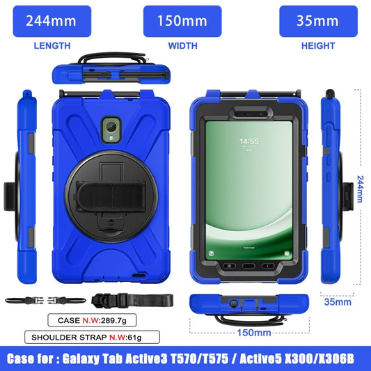 For Samsung Galaxy Tab Active5 X300 Rotary Grip Silicone Hybrid PC Tablet Case with Shoulder Strap(Blue) by buy2fix