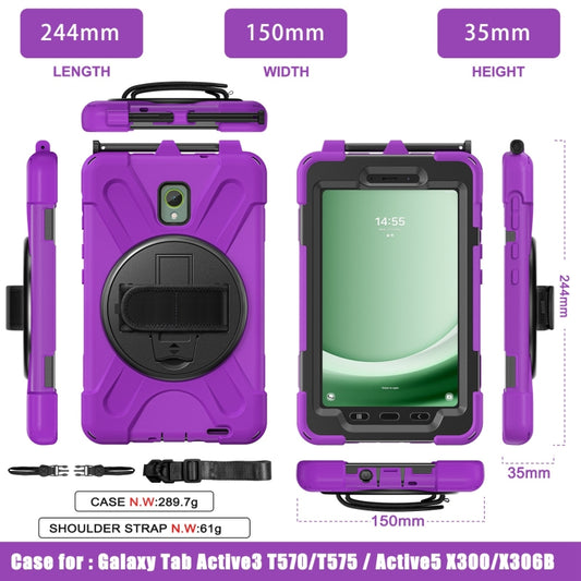 For Samsung Galaxy Tab Active5 X300 Rotary Grip Silicone Hybrid PC Tablet Case with Shoulder Strap(Purple) by buy2fix