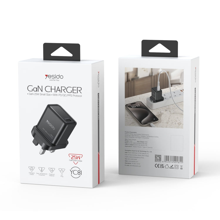Yesido YC81 PD 25W USB-C/Type-C Interface GaN Fast Charging Charger(UK Plug) by Yesido