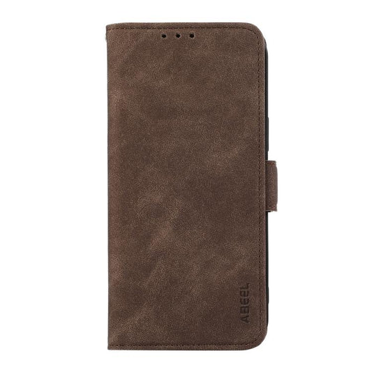 For iPhone 16e ABEEL Frosted Magnetic RFID Leather Phone Case(Brown) - iPhone 16e Cases by buy2fix | Online Shopping UK | buy2fix