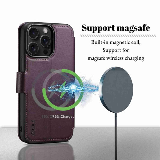 For iPhone 14 Pro Max ESEBLE E1 Nappa Texture MagSafe Holder Leather Phone Case(Dark Purple) by ESEBLE