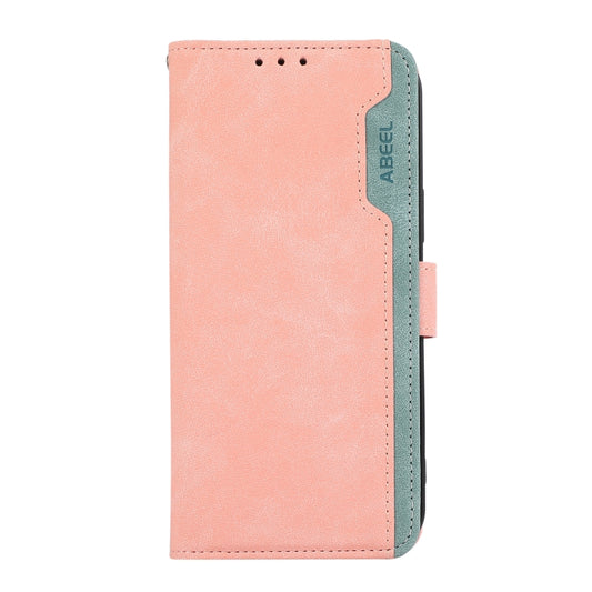 For iPhone 16 Pro Max ABEEL Color Block Magnetic RFID Leather Phone Case(Pink-Cyan) by buy2fix