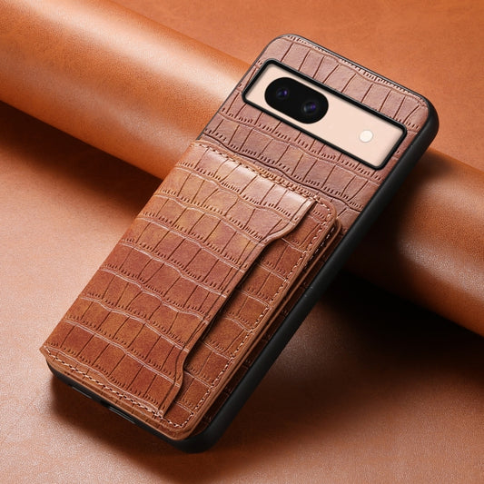 For Google Pixel 8a Crocodile Texture Card Bag Design Full Coverage Phone Case(Brown) by buy2fix
