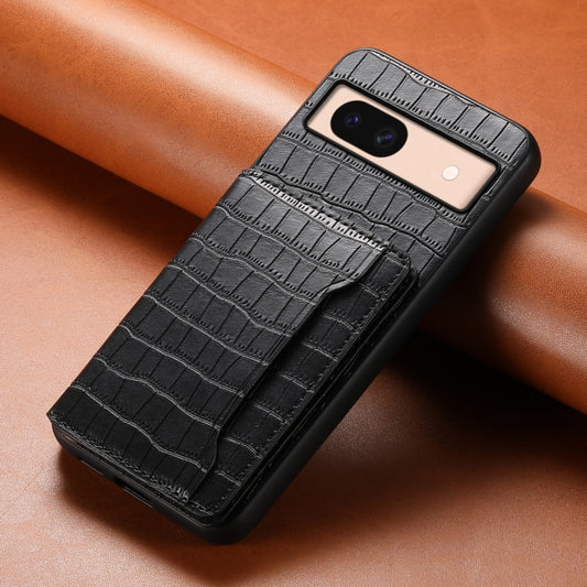 For Google Pixel 8a Crocodile Texture Card Bag Design Full Coverage Phone Case(Black) by buy2fix