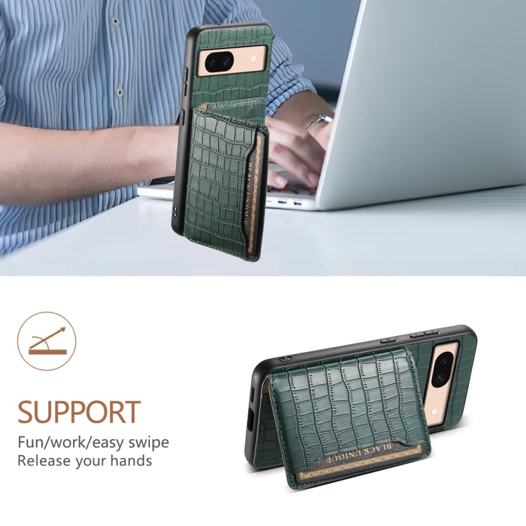 For Google Pixel 8a Crocodile Texture Card Bag Design Full Coverage Phone Case(Green) by buy2fix