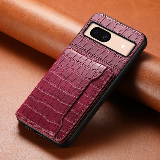 For Google Pixel 8a Crocodile Texture Card Bag Design Full Coverage Phone Case(Red) by buy2fix