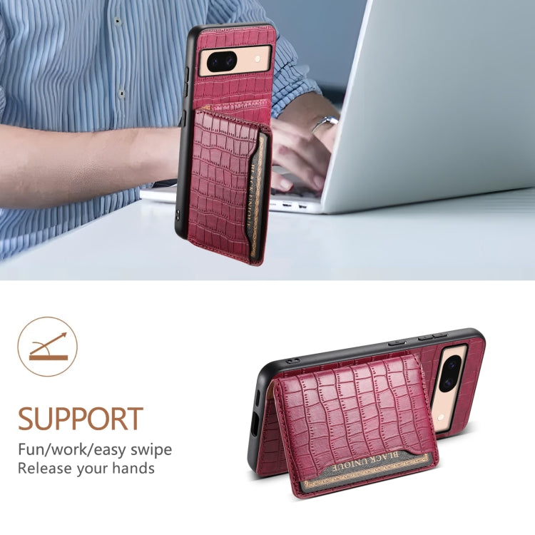 For Google Pixel 8a Crocodile Texture Card Bag Design Full Coverage Phone Case(Red) by buy2fix