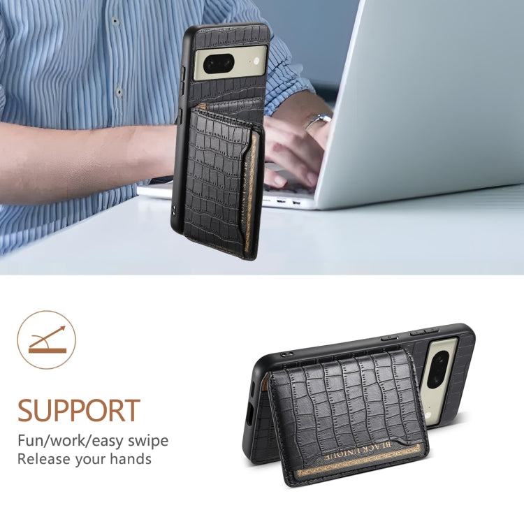 For Google Pixel 8 Crocodile Texture Card Bag Design Full Coverage Phone Case(Black) by buy2fix