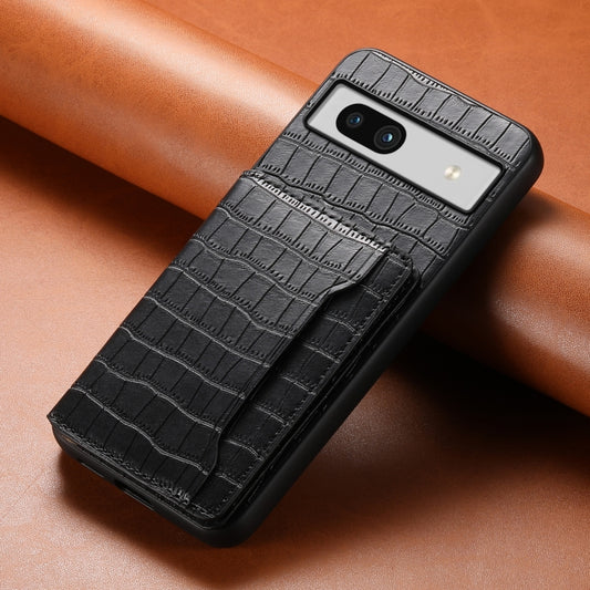 For Google Pixel 7a Crocodile Texture Card Bag Design Full Coverage Phone Case(Black) by buy2fix