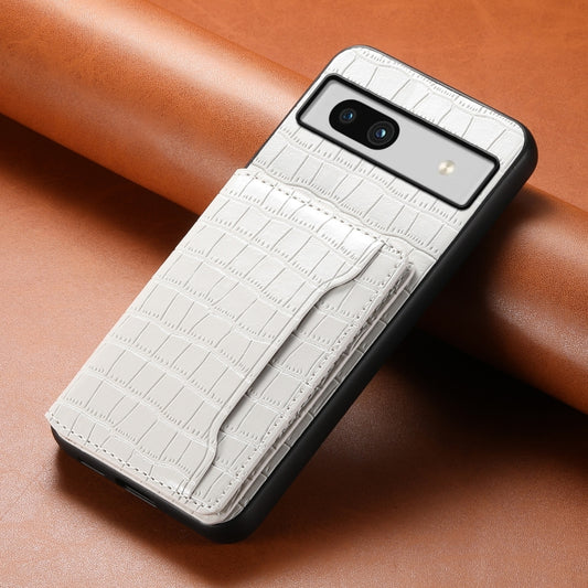 For Google Pixel 7a Crocodile Texture Card Bag Design Full Coverage Phone Case(White) by buy2fix