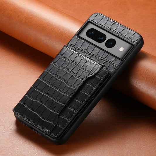 For Google Pixel 7 Pro 5G Crocodile Texture Card Bag Design Full Coverage Phone Case(Black) by buy2fix