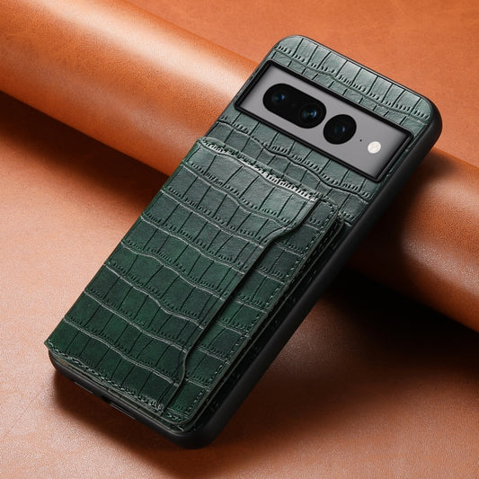 For Google Pixel 7 Pro 5G Crocodile Texture Card Bag Design Full Coverage Phone Case(Green) by buy2fix