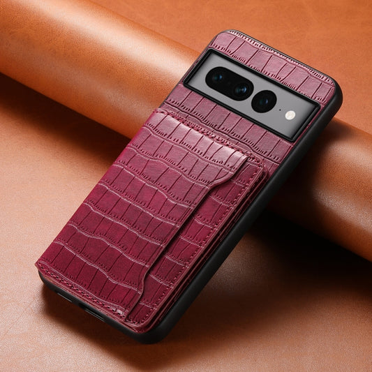 For Google Pixel 7 Pro 5G Crocodile Texture Card Bag Design Full Coverage Phone Case(Red) by buy2fix