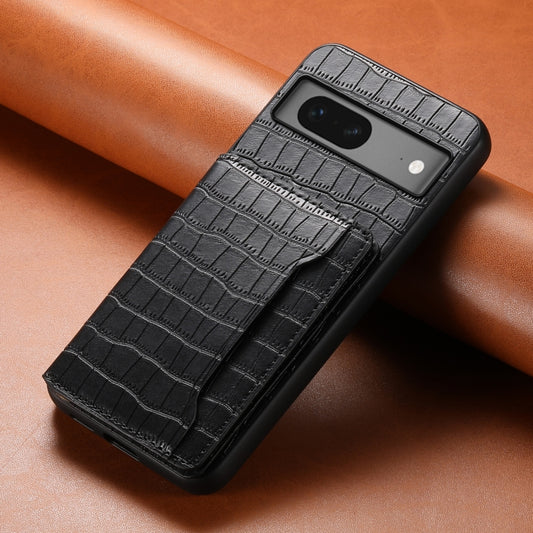 For Google Pixel 7 5G Crocodile Texture Card Bag Design Full Coverage Phone Case(Black) by buy2fix