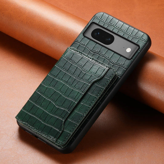 For Google Pixel 7 5G Crocodile Texture Card Bag Design Full Coverage Phone Case(Green) by buy2fix