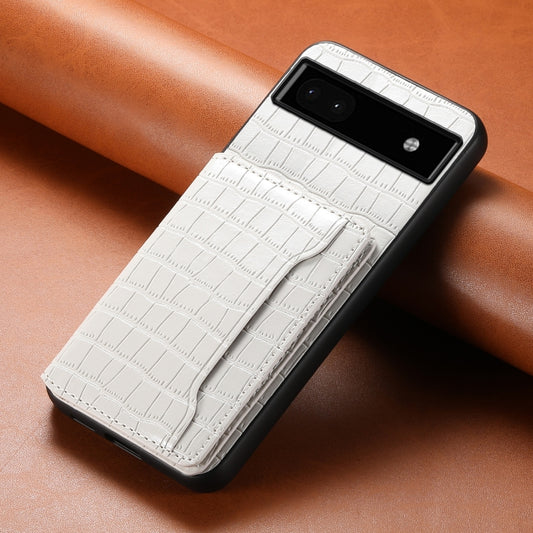 For Google Pixel 6a Crocodile Texture Card Bag Design Full Coverage Phone Case(White) by buy2fix