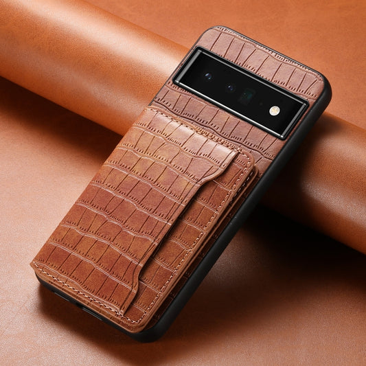 For Google Pixel 6 Pro Crocodile Texture Card Bag Design Full Coverage Phone Case(Brown) by buy2fix