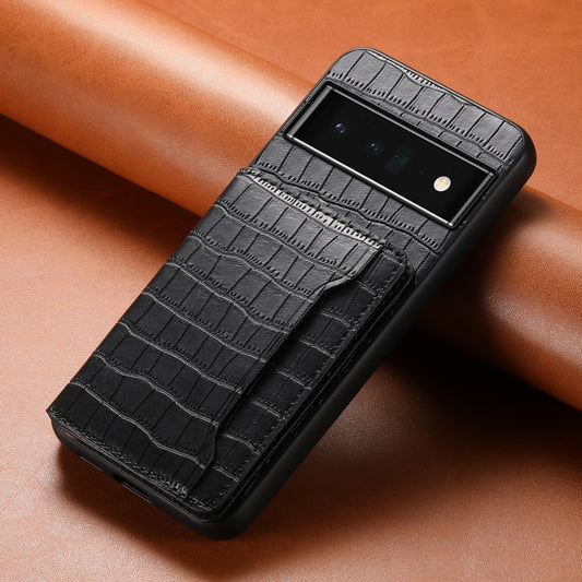 For Google Pixel 6 Pro Crocodile Texture Card Bag Design Full Coverage Phone Case(Black) by buy2fix