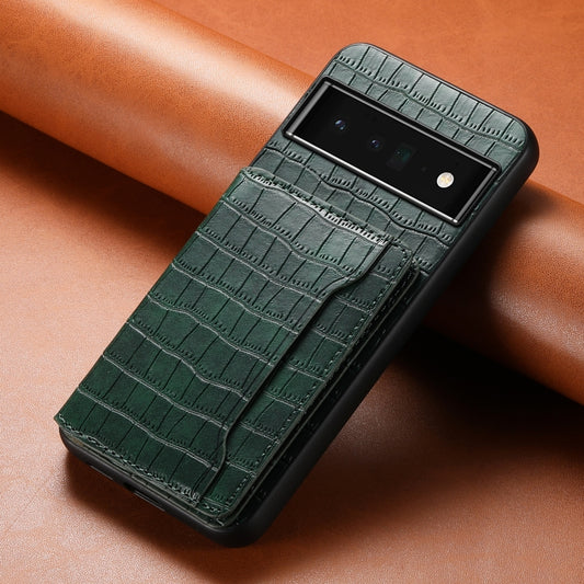 For Google Pixel 6 Pro Crocodile Texture Card Bag Design Full Coverage Phone Case(Green) by buy2fix