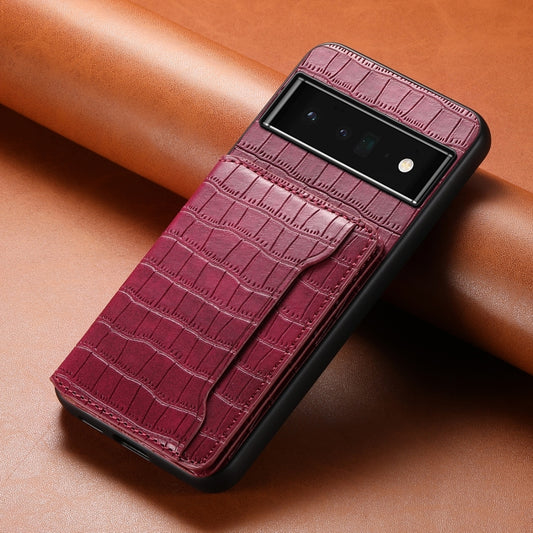 For Google Pixel 6 Pro Crocodile Texture Card Bag Design Full Coverage Phone Case(Red) by buy2fix