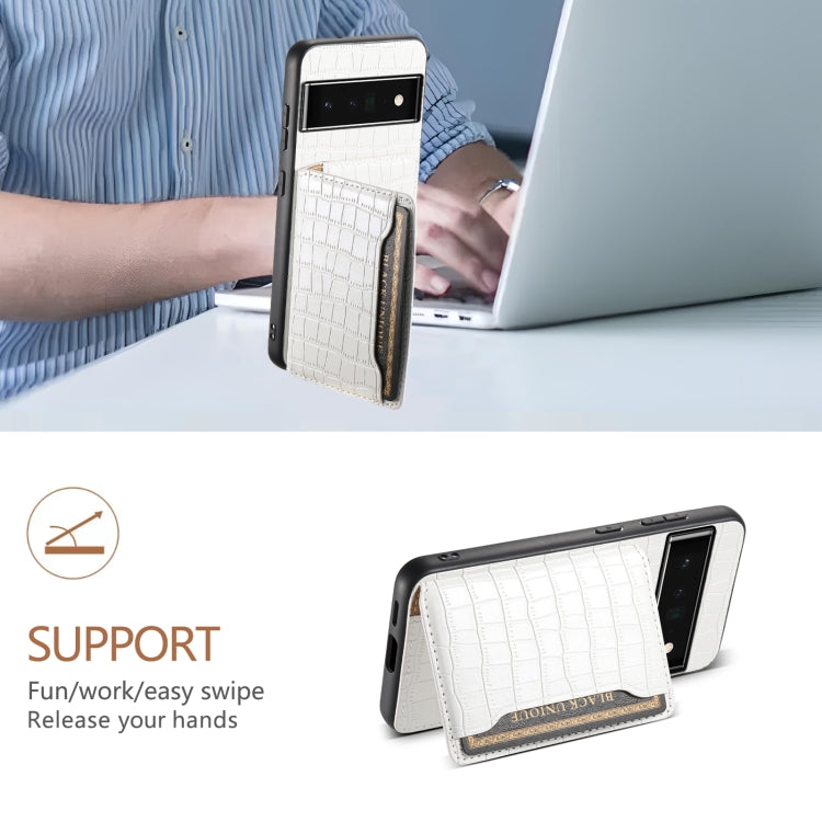 For Google Pixel 6 Pro Crocodile Texture Card Bag Design Full Coverage Phone Case(White) by buy2fix