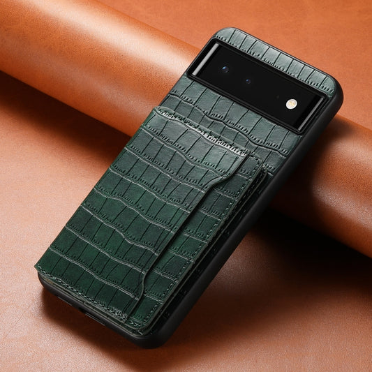 For Google Pixel 6 Crocodile Texture Card Bag Design Full Coverage Phone Case(Green) by buy2fix