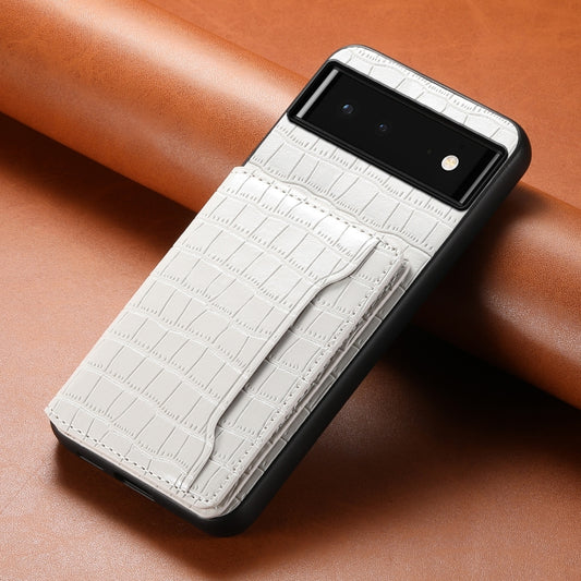 For Google Pixel 6 Crocodile Texture Card Bag Design Full Coverage Phone Case(White) by buy2fix