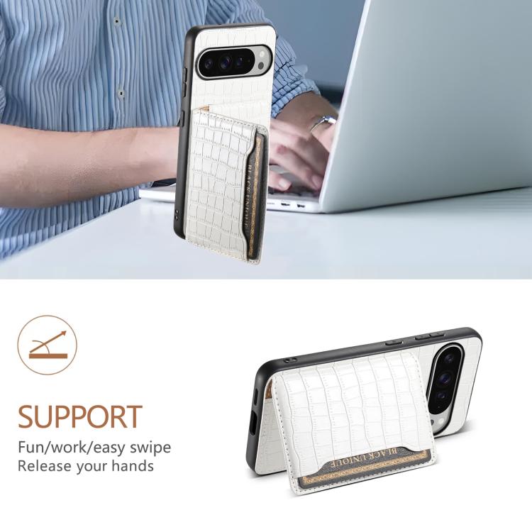 For Google Pixel 10 Pro XL Crocodile Texture Card Bag Design Full Coverage Phone Case(White) - Google Cases by buy2fix | Online Shopping UK | buy2fix