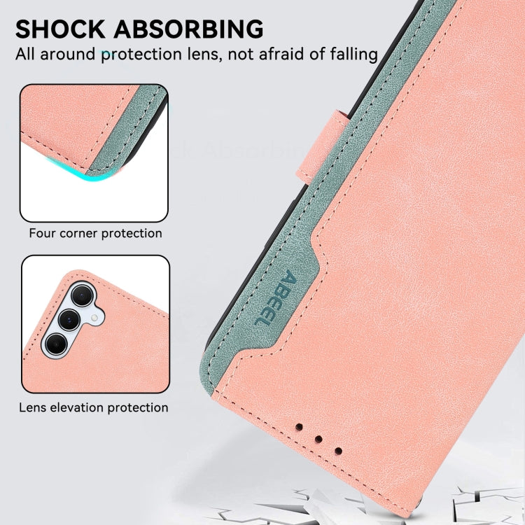 For Samsung Galaxy S21 Ultra 5G ABEEL Color Block Magnetic RFID Leather Phone Case(Pink-Cyan) by buy2fix